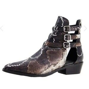 AllSaints Naomi Snake Print Leather Booties Brown Black White Cut Out Size 38